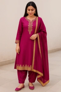 Magenta embroidered khussa shoes for women with gold embellishments, traditional Pakistani footwear for weddings and festive occasions