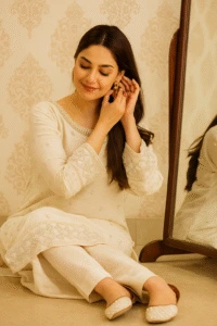 White embroidered khussa shoes for women with traditional detailing, handcrafted Pakistani bridal footwear for weddings, Eid, and festive occasions