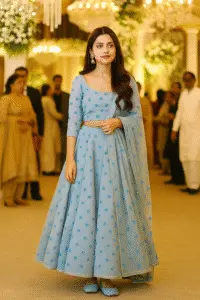 Light blue embroidered khussa shoes for women, traditional Pakistani bridal footwear paired with lehenga, ideal for weddings, Eid, and festive occasions