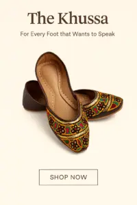 Colorful embroidered khussa shoes with vibrant patterns displayed on a beige background, featuring branding text and a call-to-action—ideal for ethnic footwear campaigns, handcrafted jutti promotions, and traditional Pakistani fashion.