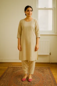 Elegant pink floral khussa shoes styled with beige ethnic wear, photographed indoors on a patterned rug—ideal for traditional Pakistani fashion, bridal footwear, and festive outfits.