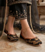 Black Khussa for Women styled with gold anklet