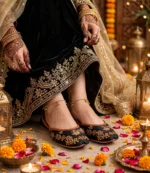 Bridal Black Khussa for Women with gold embroidery