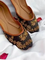 Close up of Black Khussa for Women gold embroidery