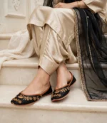 Black Khussa for Women mules style on stairs