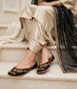 Black Khussa for Women mules style on stairs