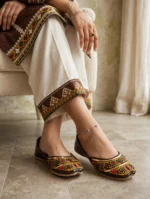 Embroidered Khussa For Women styled with anklet for bridal wear look