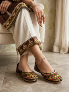 Embroidered Khussa For Women styled with anklet for bridal wear look