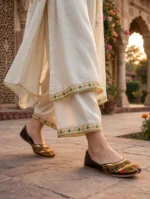 Embroidered Khussa For Women paired with ivory shalwar kameez, outdoor heritage look
