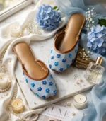 Luxury khussa editorial flat lay showcasing Pakistani handcrafted footwear