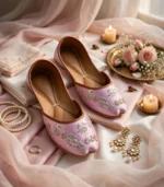 Pastel pink khussa styled with candles and roses
