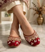 Bridal khussa for women worn with cream and maroon bridal outfit