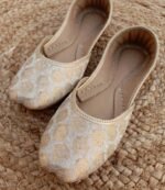 Golden bridal khussa shoes in ivory and gold brocade with handmade leather lining