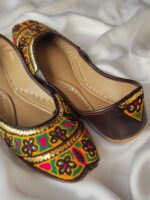 Multicolor embroidered khussa shoes for women with Sindhi design in Pakistan