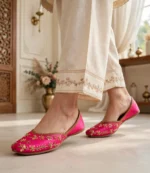 Pink bridal khussa for women in indoor walking shot