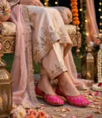 Pink bridal khussa for women at wedding mayo event decor