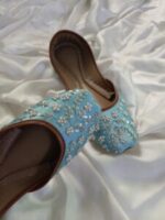 Sky blue sequin embroidered khussa for women in Pakistan