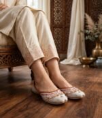 Wedding khussa online Pakistan styled with cream shalwar kameez